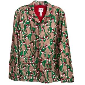 Nick & Nora Size XL (16-18) Christmas Sock Monkeys Flannel Button Up Pajama Top